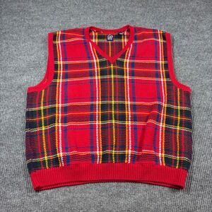 Vintage GAP Vest Men's XL Red Plaid V-Neck Sweater Tartan Knit Sleeveless
